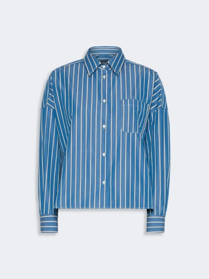 Striped poplin boxy shirt - CORNFLOWER BLUE