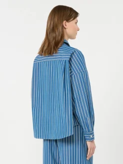 Striped poplin boxy shirt - CORNFLOWER BLUE