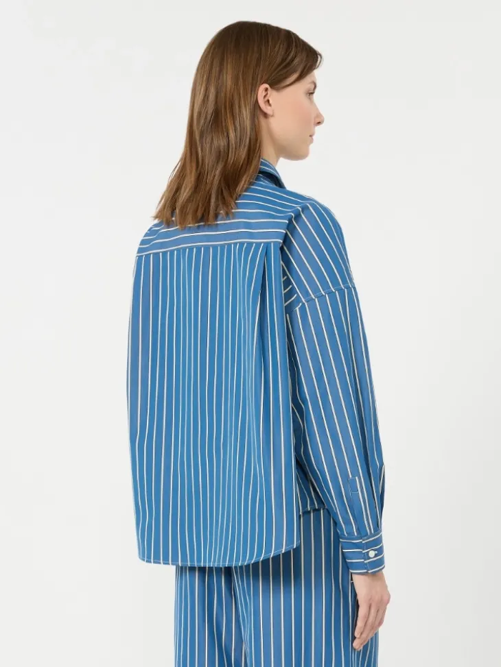 Striped poplin boxy shirt - CORNFLOWER BLUE