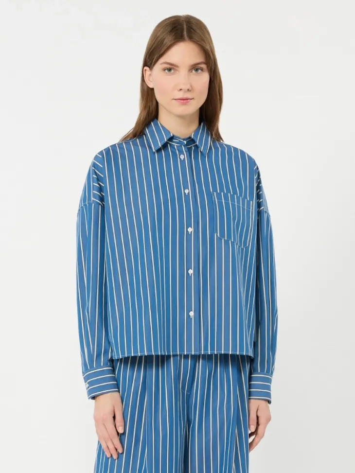 Striped poplin boxy shirt - CORNFLOWER BLUE