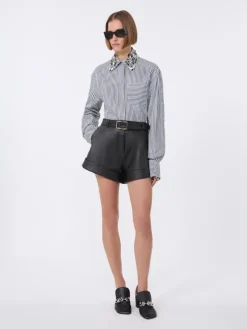 Striped poplin cropped shirt - BLACK