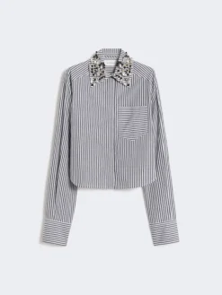 Striped poplin cropped shirt - BLACK