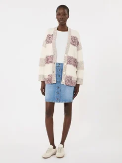 Striped wool and cotton cardigan - SAND