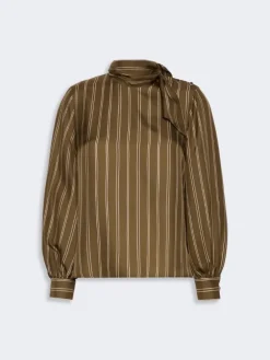 Stripe-print silk blouse - KAKI