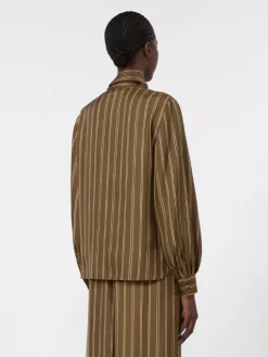 Stripe-print silk blouse - KAKI