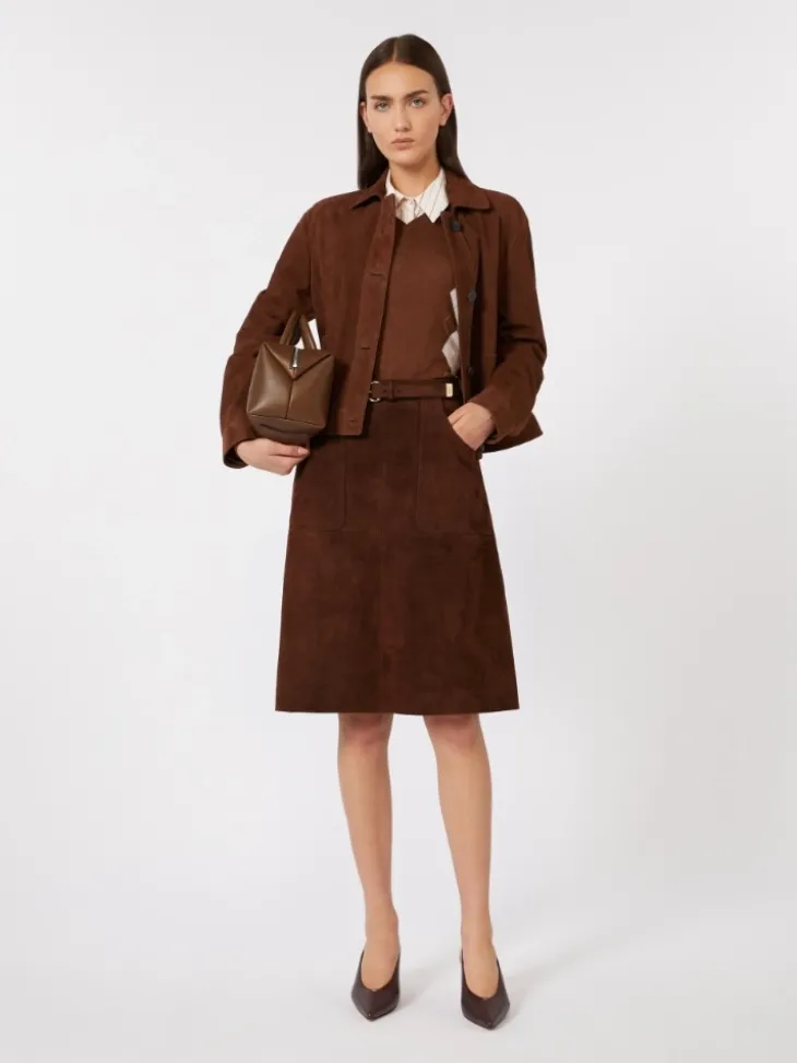 Suede boxy jacket - CHOCOLATE