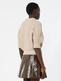 Sunburst-patterned cotton-blend sweater - BEIGE