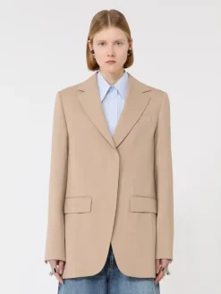 Tailored wool blazer with pleated back - BEIGE