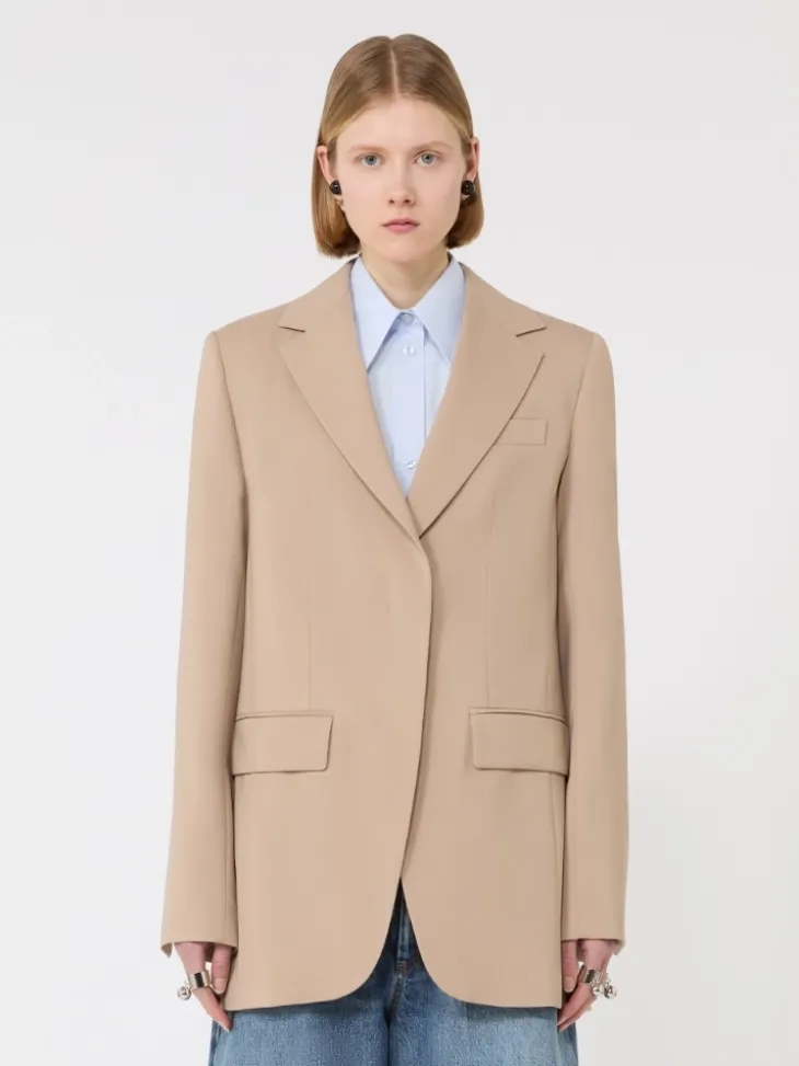 Tailored wool blazer with pleated back - BEIGE
