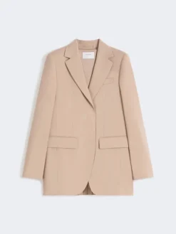 Tailored wool blazer with pleated back - BEIGE
