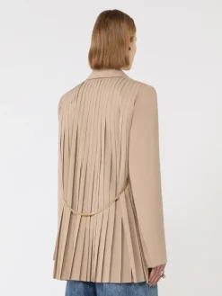 Tailored wool blazer with pleated back - BEIGE