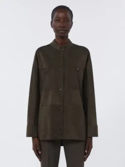 Topstitched suede jacket - GREEN