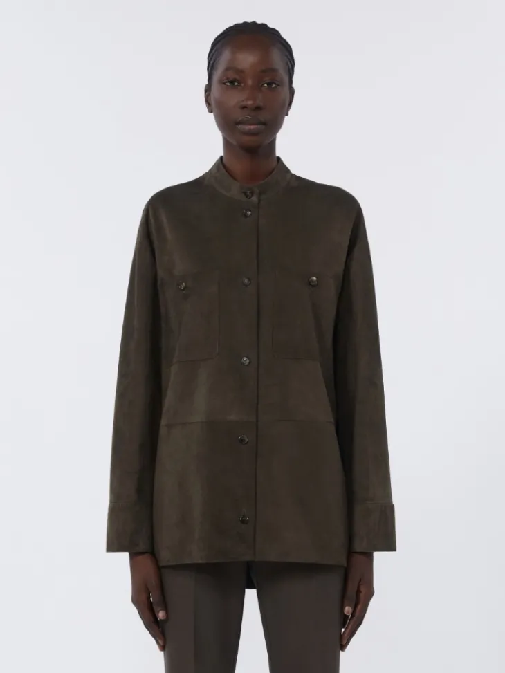 Topstitched suede jacket - GREEN