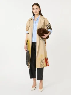 Trench coat in patterned water-repellent gabardine - SKIN ORIENT