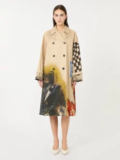 Trench coat in patterned water-repellent gabardine - SKIN ORIENT