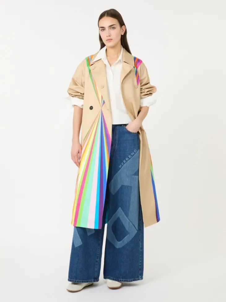 Trench coat in water-repellent cotton with rainbow print - MULTICOLOUR