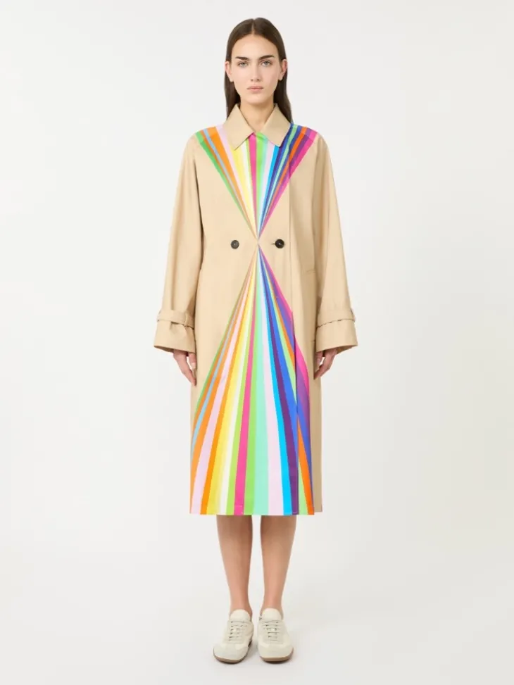 Trench coat in water-repellent cotton with rainbow print - MULTICOLOUR