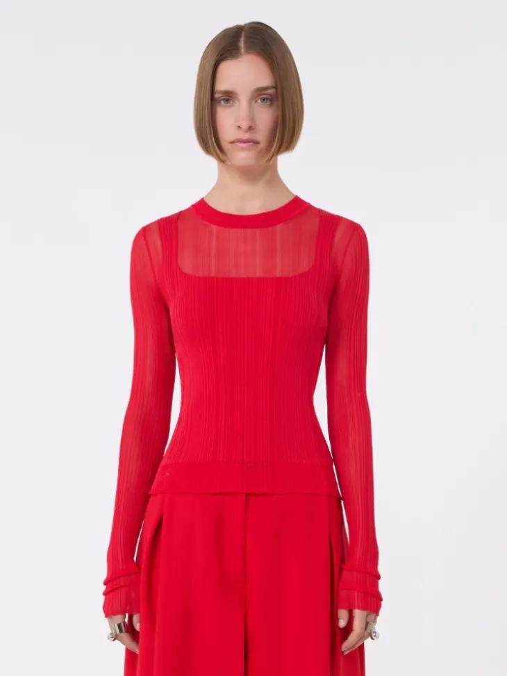 Trompe l'oeil viscose jumper - RED
