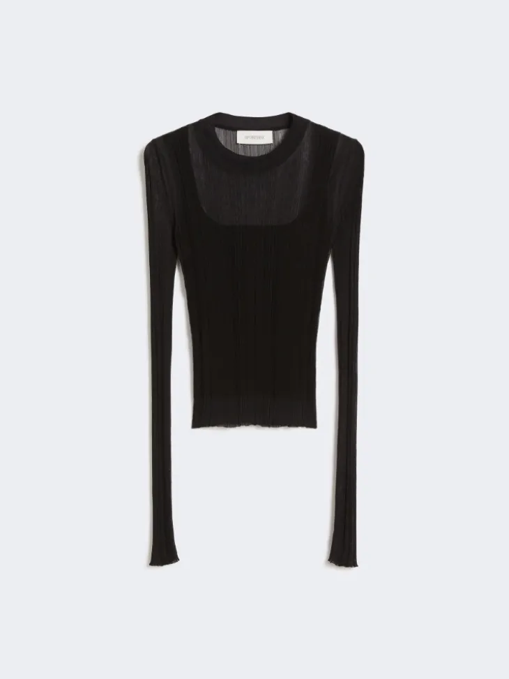 Trompe l'oeil viscose jumper - BLACK