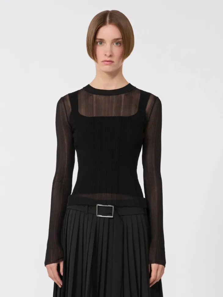 Trompe l'oeil viscose jumper - BLACK