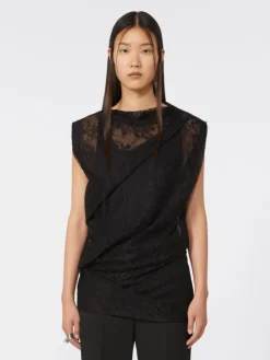 Two-tone lace top - BLACK
