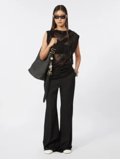 Two-tone lace top - BLACK