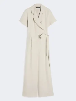 Viscose and linen batavia jumpsuit - BEIGE