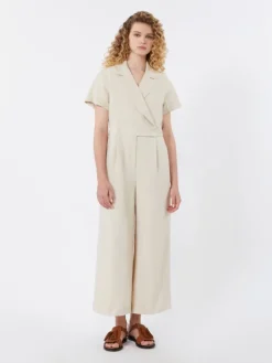 Viscose and linen batavia jumpsuit - BEIGE