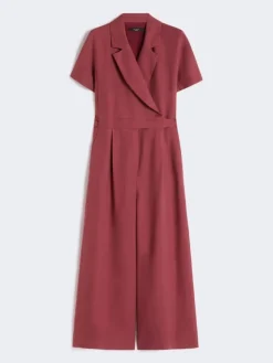 Viscose and linen batavia jumpsuit - CHERRY
