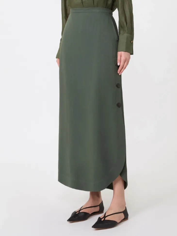 Viscose and linen canvas skirt - KAKI