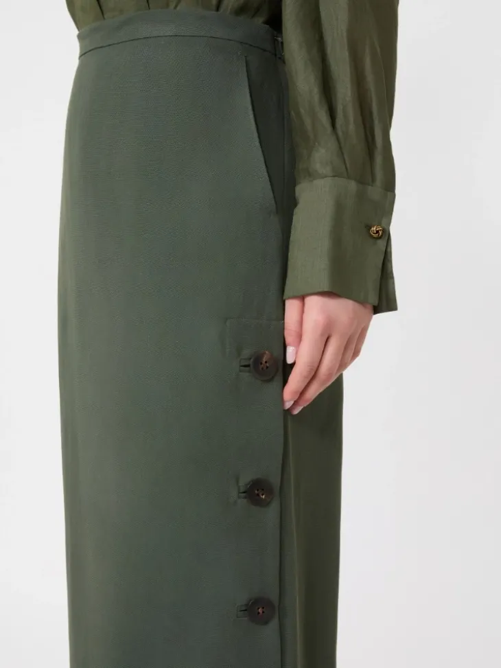 Viscose and linen canvas skirt - KAKI