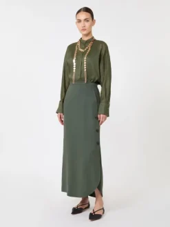 Viscose and linen canvas skirt - KAKI