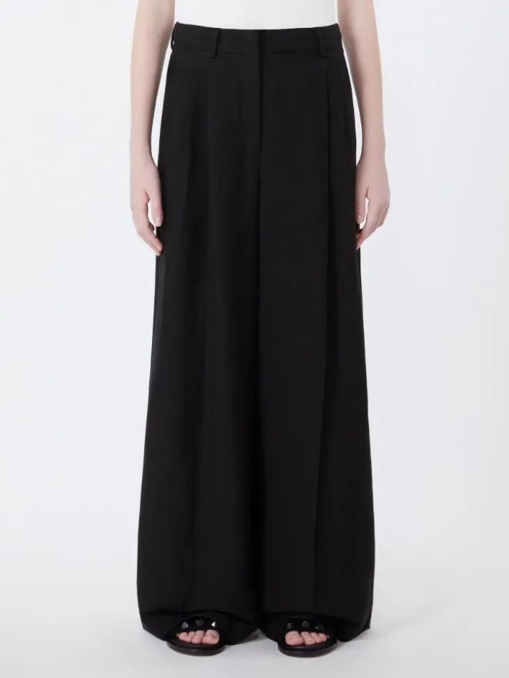 Viscose and linen wide-leg trousers - BLACK
