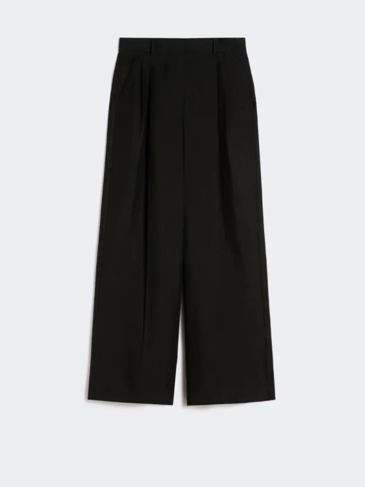 Viscose and linen wide-leg trousers - BLACK