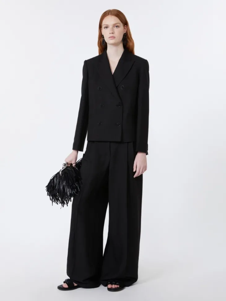 Viscose and linen wide-leg trousers - BLACK