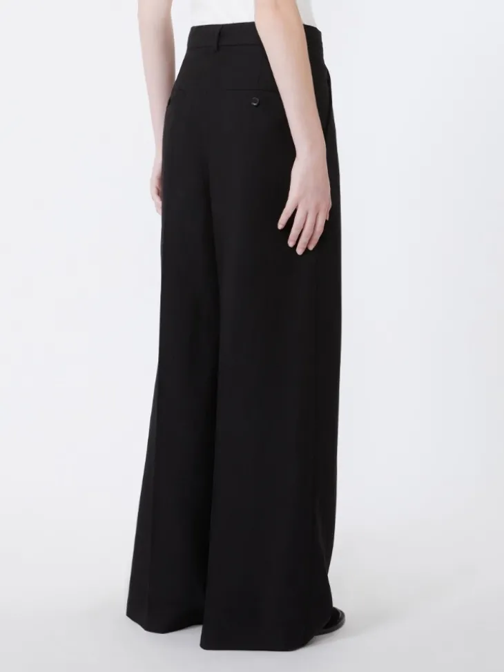 Viscose and linen wide-leg trousers - BLACK