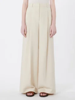 Viscose and linen wide-leg trousers - BEIGE