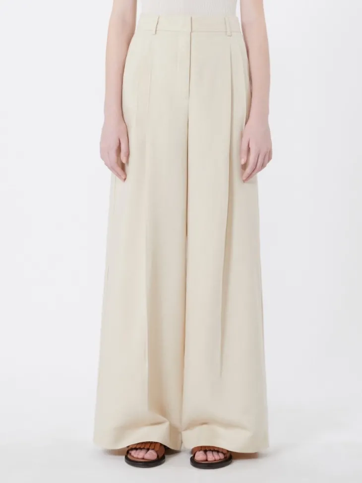 Viscose and linen wide-leg trousers - BEIGE