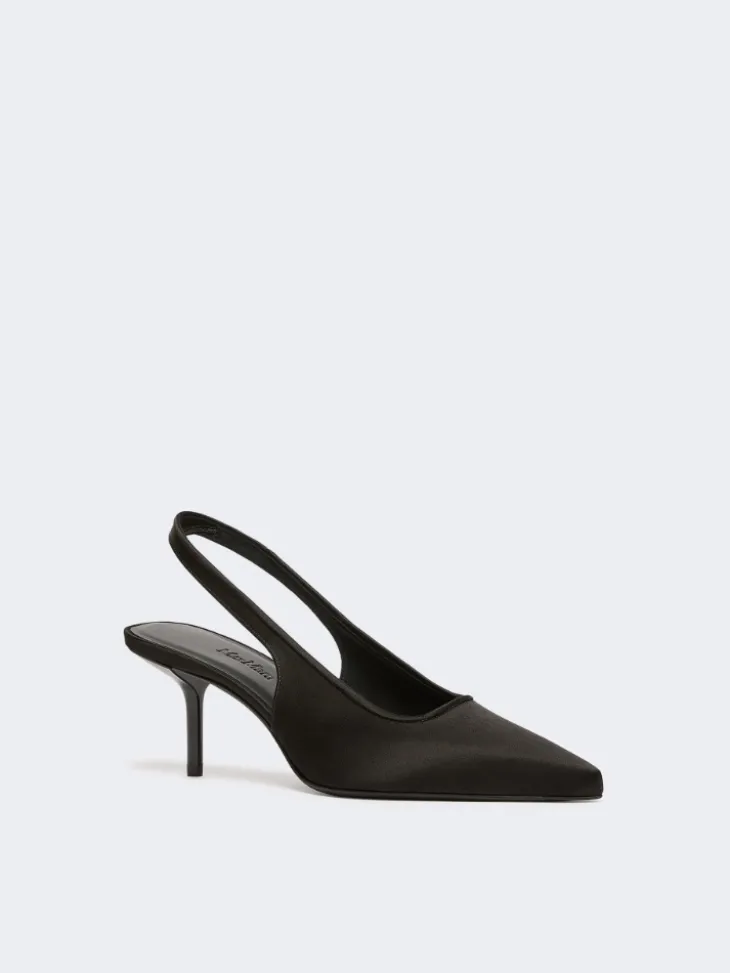 Viscose and silk satin slingbacks - BLACK