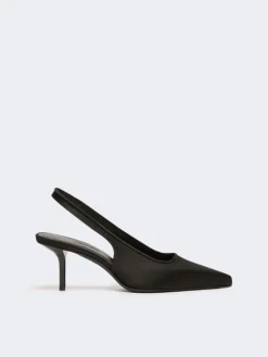 Viscose and silk satin slingbacks - BLACK