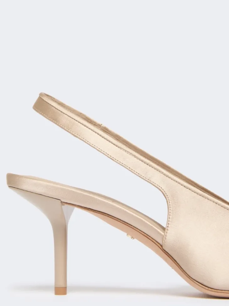 Viscose and silk satin slingbacks - BEIGE