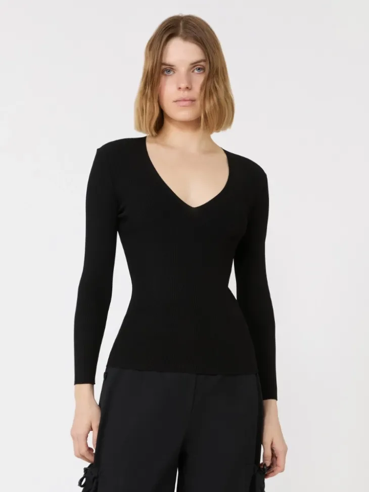 Viscose blend yarn jumper - BLACK