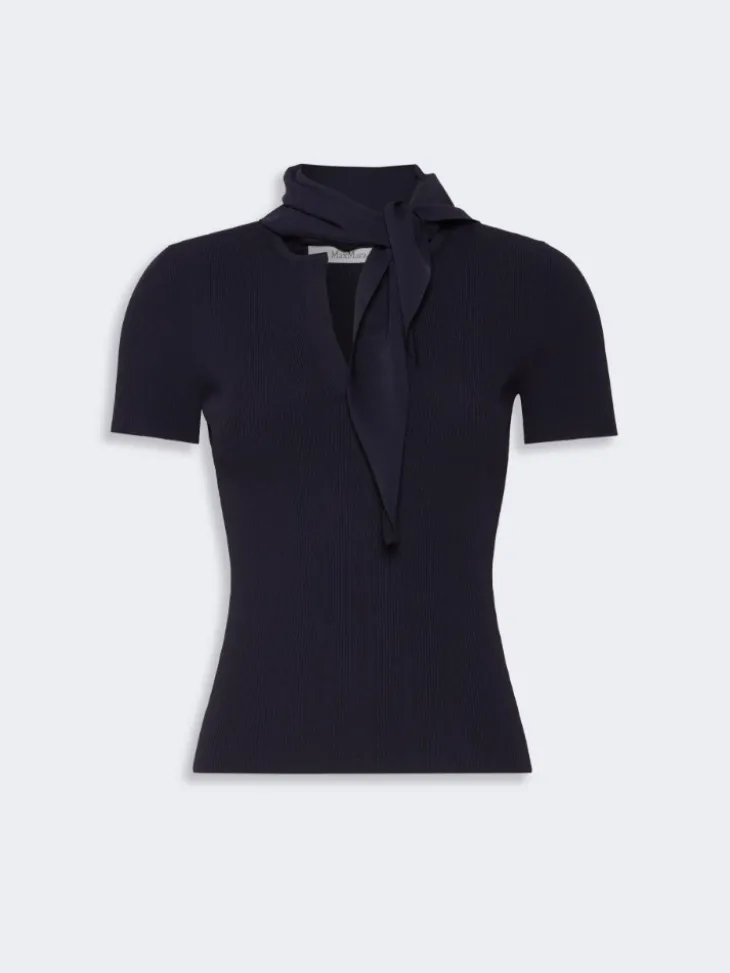 Viscose crepe sweater with scarf detail - ULTRAMARINE