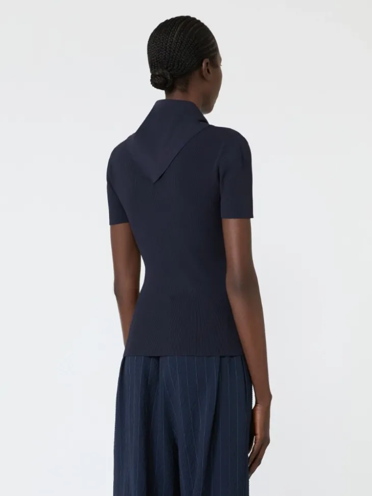 Viscose crepe sweater with scarf detail - ULTRAMARINE