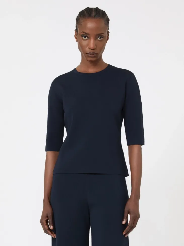 Viscose crêpe crew-neck jumper - ULTRAMARINE