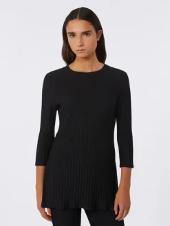 Viscose crêpe yarn rib-knit jumper - BLACK