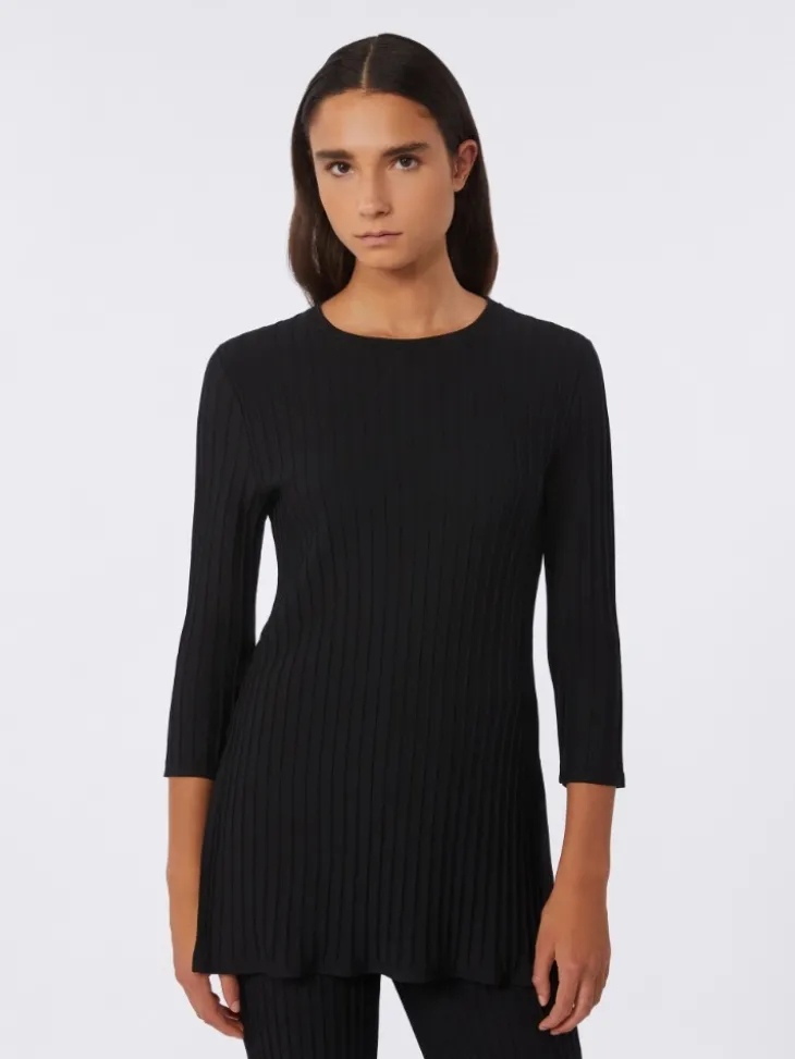 Viscose crêpe yarn rib-knit jumper - BLACK