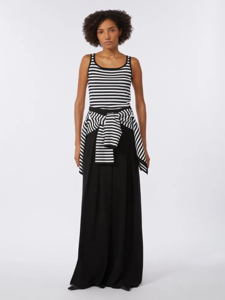 Viscose crêpe yarn sleeveless jumper - BLACK