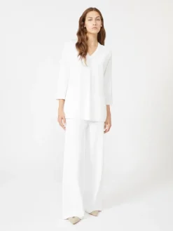 Viscose crêpe yarn V-neck jumper - OPTICAL WHITE