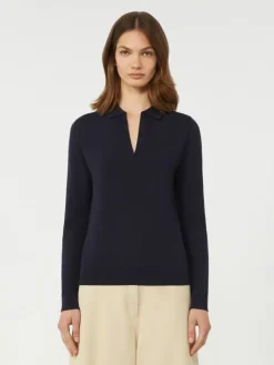 Viscose polo-neck sweater - NAVY